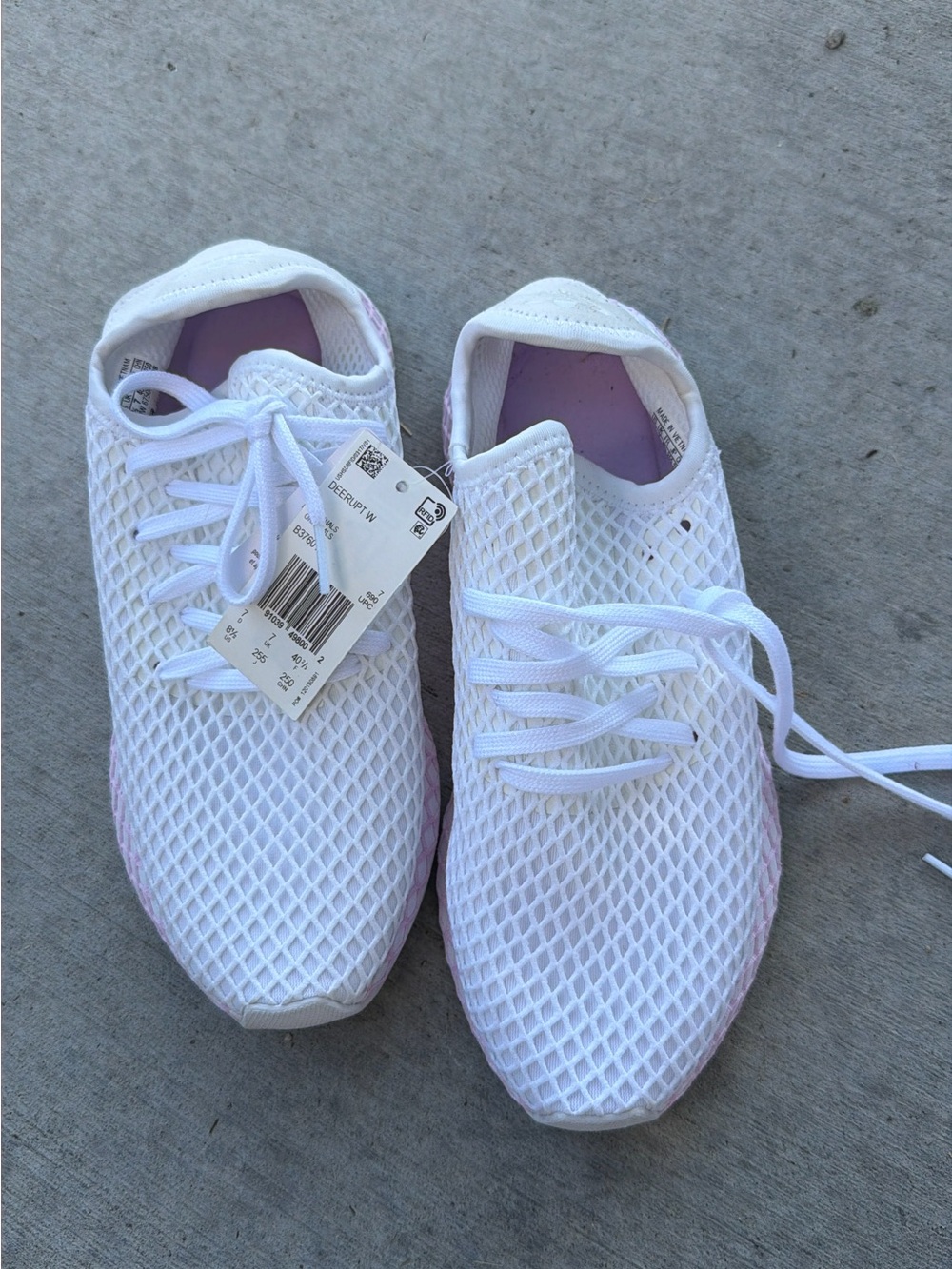 adidas Women's White Mesh Lace-Up Sneakers with Pink Insole